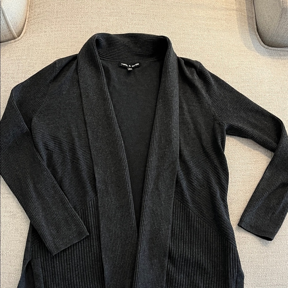 Cable & Gauge Black Open-Front Ribbed Cardigan